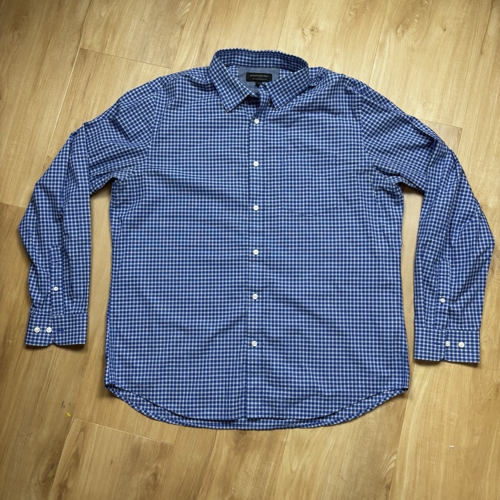 BANANA‎ REPUBLIC Mens Sz XL Soft Wash Standard Fit Plaid Long Sleeve Textured